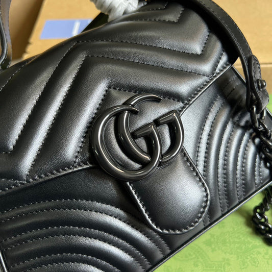 gg Marmont Mini Top Handle Bag Black For Women, Women&#8217;s Bags 8.3in/21cm gg ‎