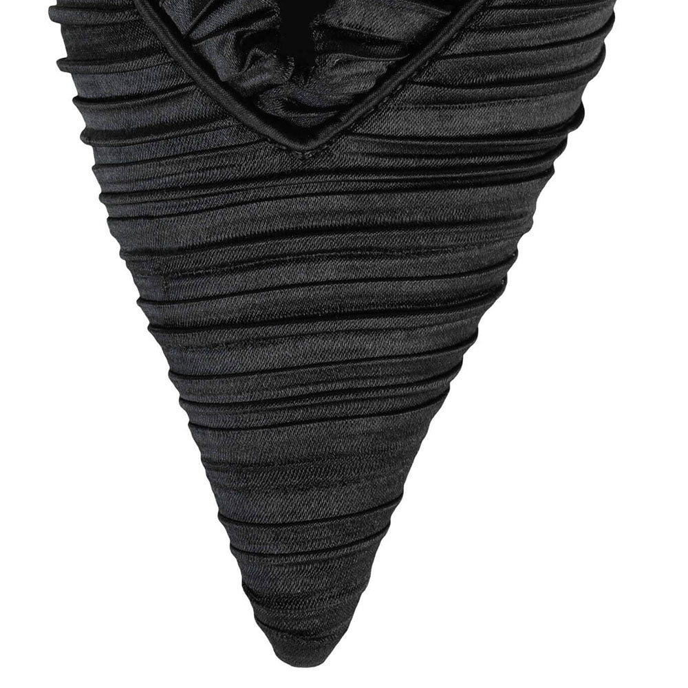 Elegant Fabric Pointed Toe Kitten Heel Black Pumps with Ruffle Decor