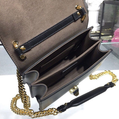 FI FF Logo Kan I Bag 9.8in/25cm With Gold Toned Chain Black For Women