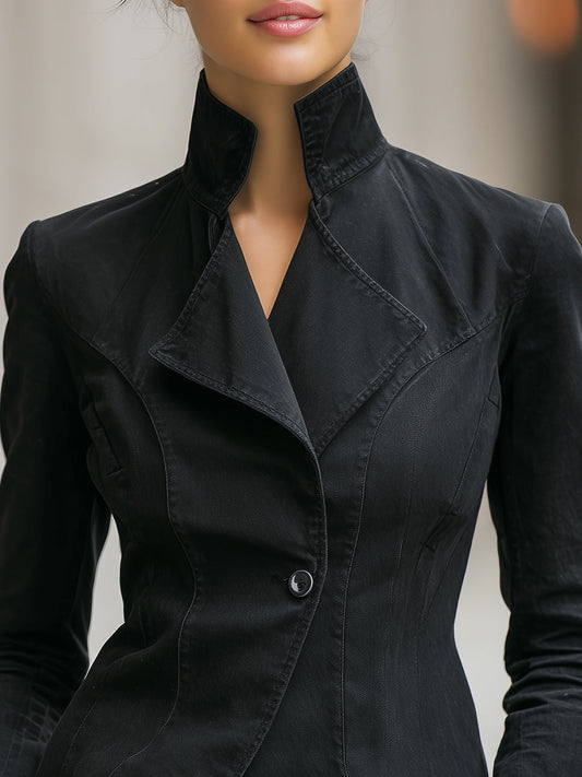 Elegant Tailored Black Asymmetric Blazer