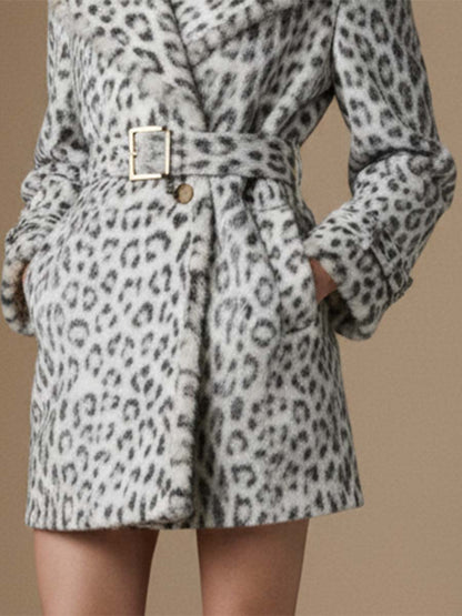 Fashion Retro Light Gray Leopard Print Plush Coat