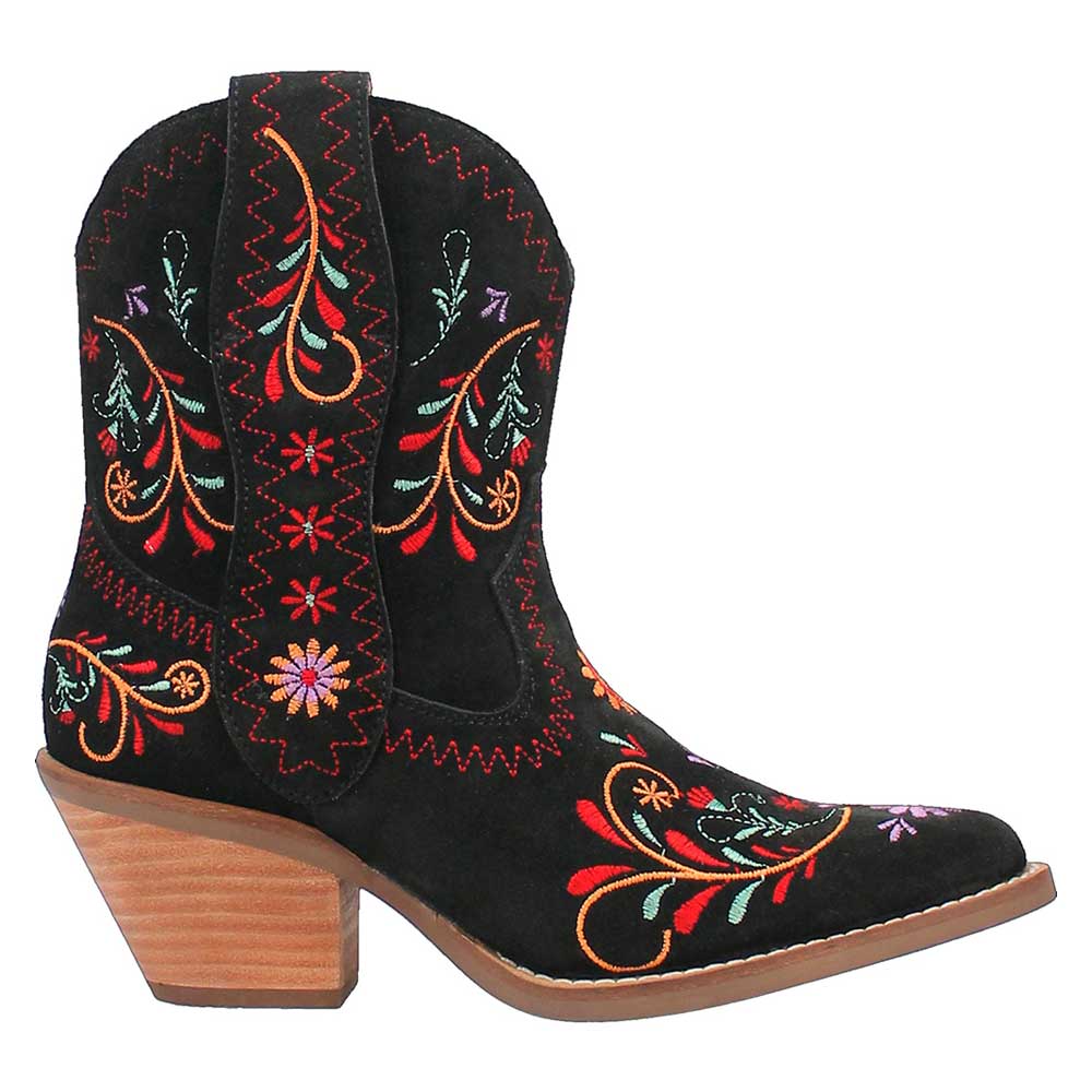 Almond Toe Colorful Floral Embroidered Cowgirl Boots in Black