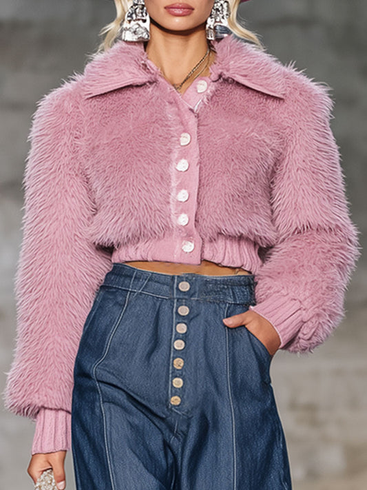 Fashion Retro Pink Long Fur Cardigan Coat
