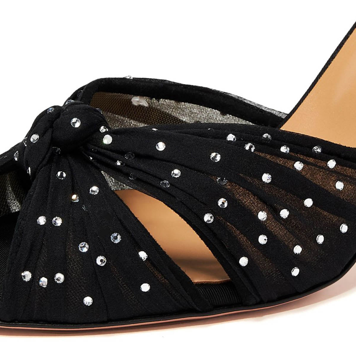 Fashion Rhinestone Peep Toe Black Mule Heels for Women