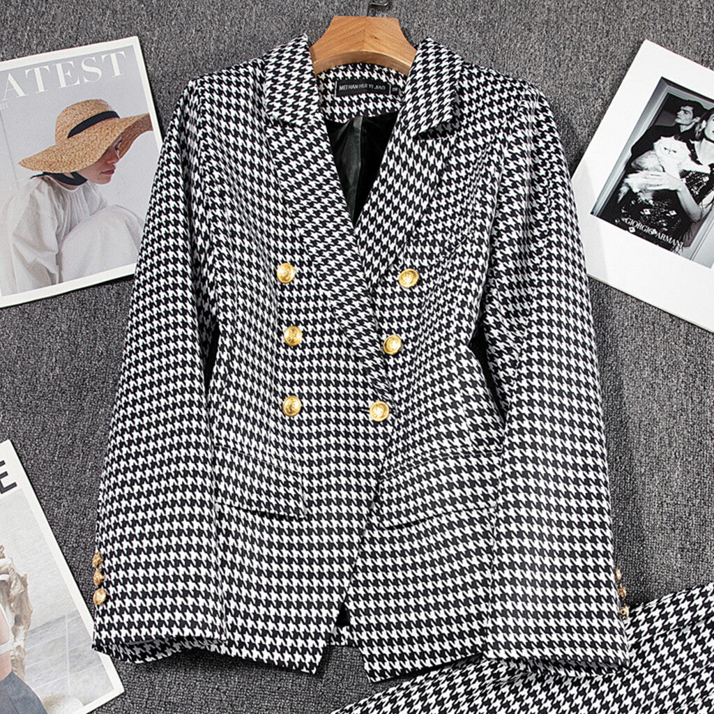 Formal Solid Double Breasted Long Sleeve Peaked Lapel Blazer