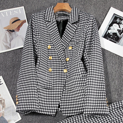 Formal Solid Double Breasted Long Sleeve Peaked Lapel Blazer
