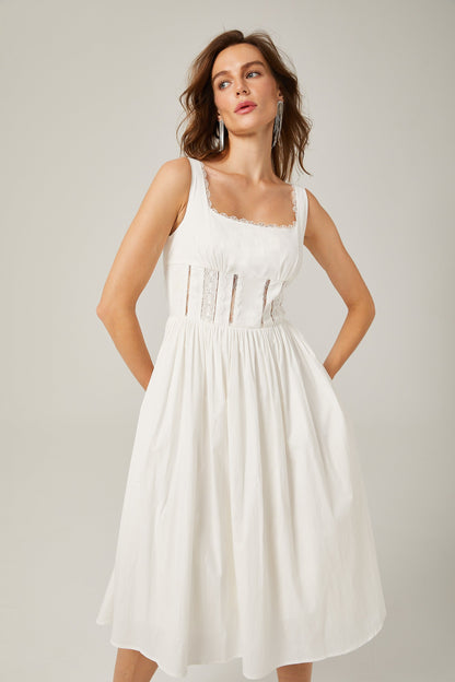Jeanne white lace cut-out midi dress