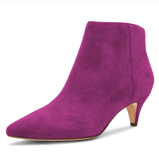 Elegant Purple Vegan Suede Pointed Toe Kitten Heel Ankle Boots