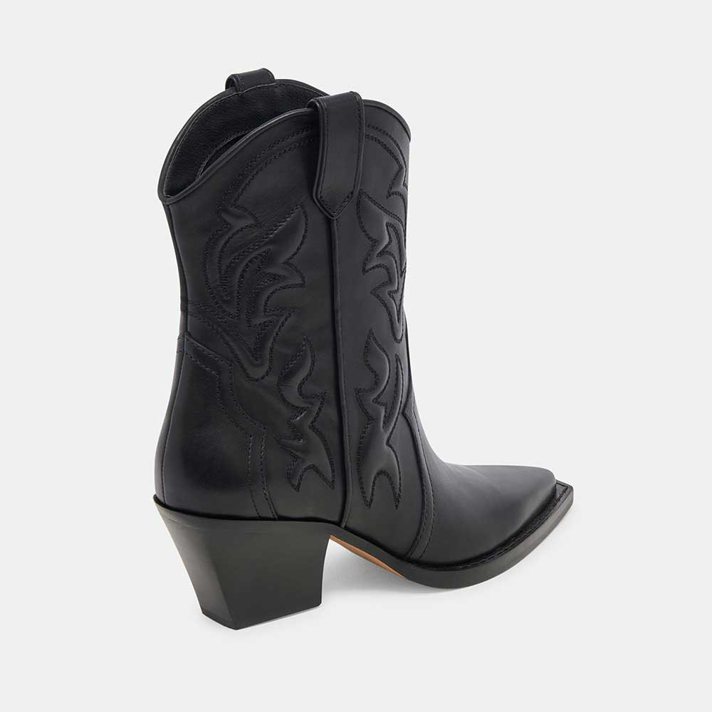 Fashion Pointed Toe Embroidered Ankle Length Cowgirl Boots in Black