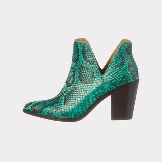 Fashion Black & Green Python Pattern Pointed Toe Short Boots for Women