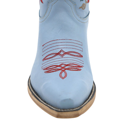 Embroidered Floral Snip Toe Mid-Calf Light Blue Cowgirl Boots