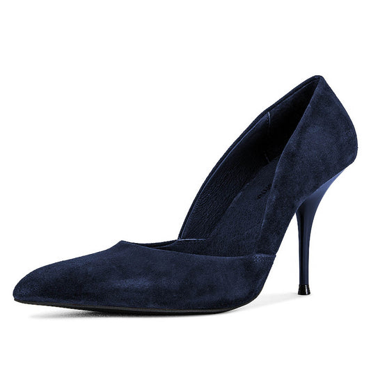 Faux Suede Pointed Toe Navy Blue Stiletto High Heels for Women