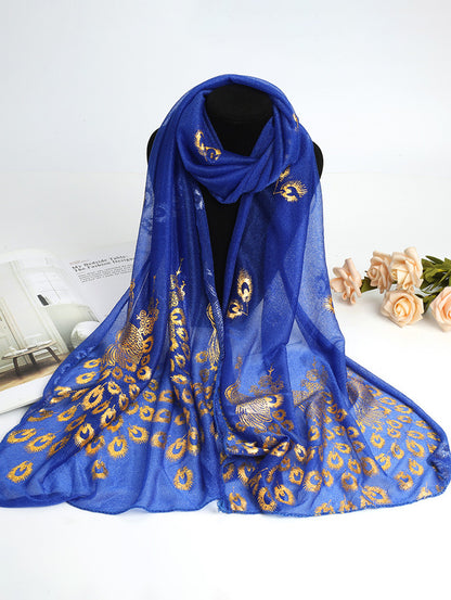 Elegant Plain Peacock Gold Stamping Lightweight Shawl