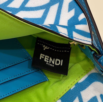 FI Mini Baguatte 1997 Blue Glazed Bag For Woman 19.5cm/7.5in