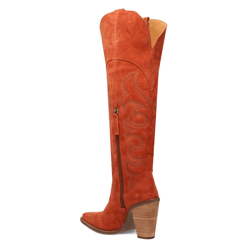Faux Suede Pointed Toe Chunky Heel Orange Western Boots for Women