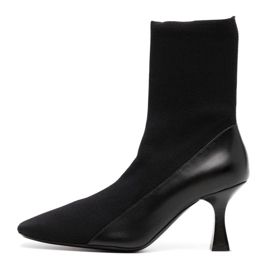 Elegant Square Toe Flared High Heel Pull On Black Booties for Women