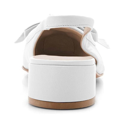 Elegant White Bow Decor Square Toe Block Heel Slingback Pumps