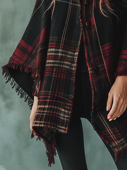 Fashionable Plaid Tassel Cape