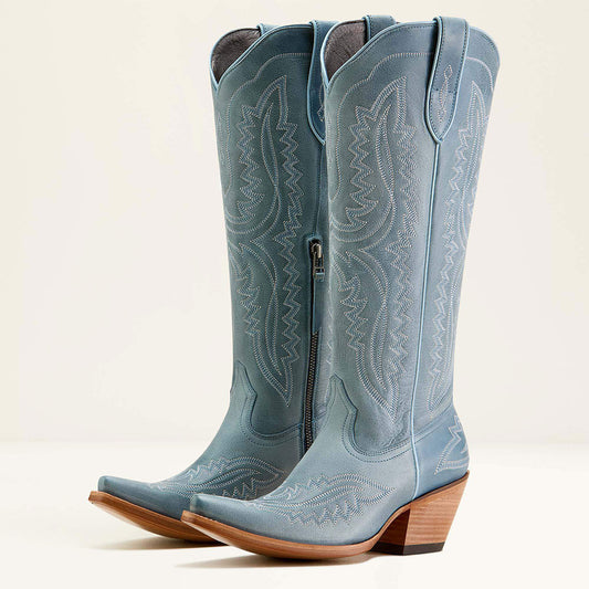Embroidered Wing Snip Toe Mid Heel Greyish Blue Cowboy Boots for Women