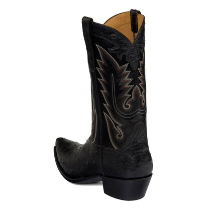 Fashion Ostrich Embossed Snip Toe Embroidered Cowgirl Boots in Black