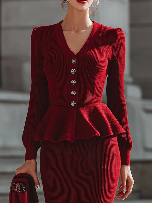 Glamorous Red Knit Peplum Two - Piece Set