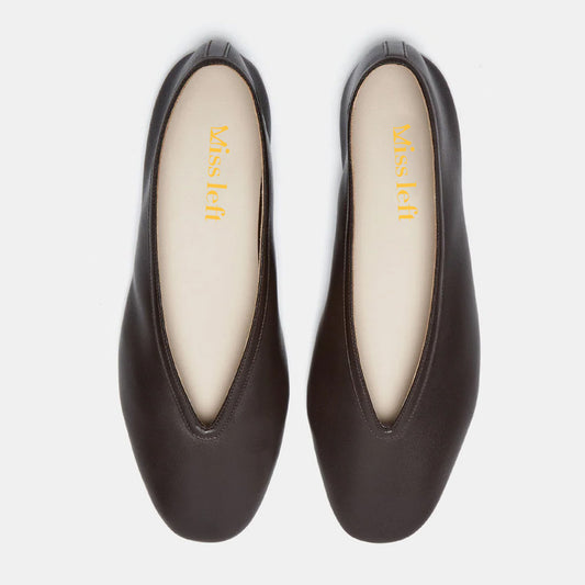 Dark Brown Classic Vegan Leather Slip-On Round Toe Flat Shoes Women