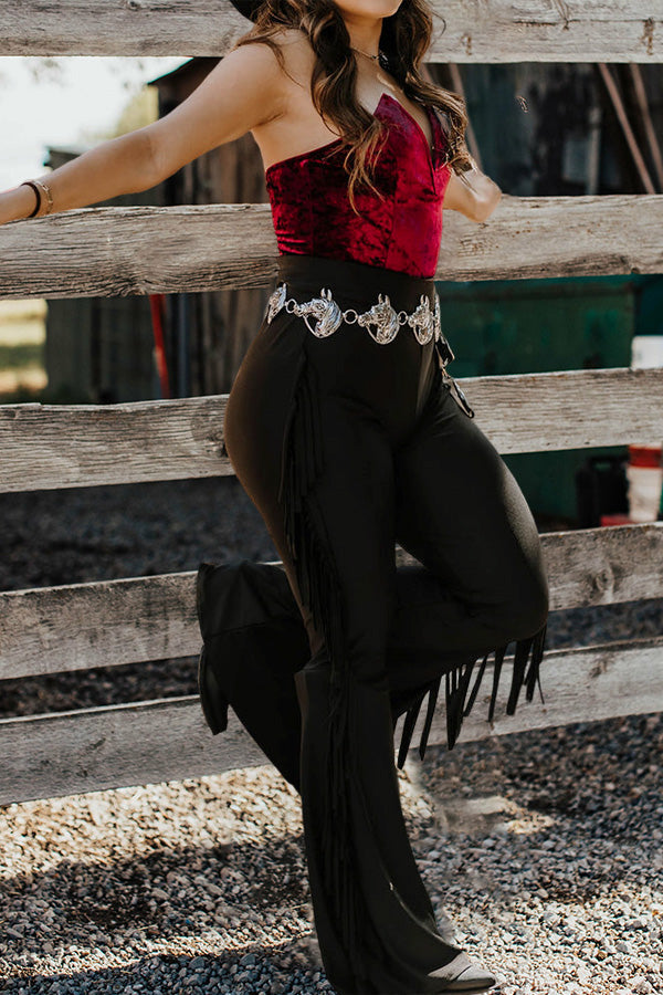Vintage Fringed Flared High Waist Pants