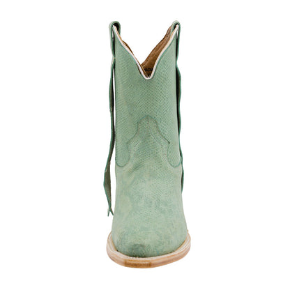 Faux Leather Snip Toe Block Heel Short Green Cowgirl Boots for Women
