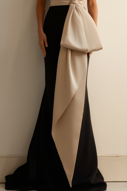 Formal Dress Black One Shoulder Bow Floor-Length Dress