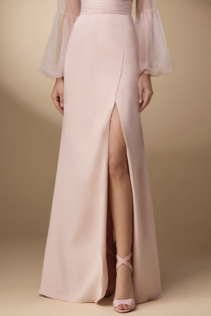Evening Dress Pink V Neck Slit Floor-Length Dress