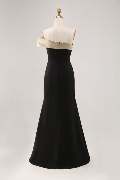 Formal Prom Dress Off-Shoulder Color-block Side Slit Floor-Length Dress