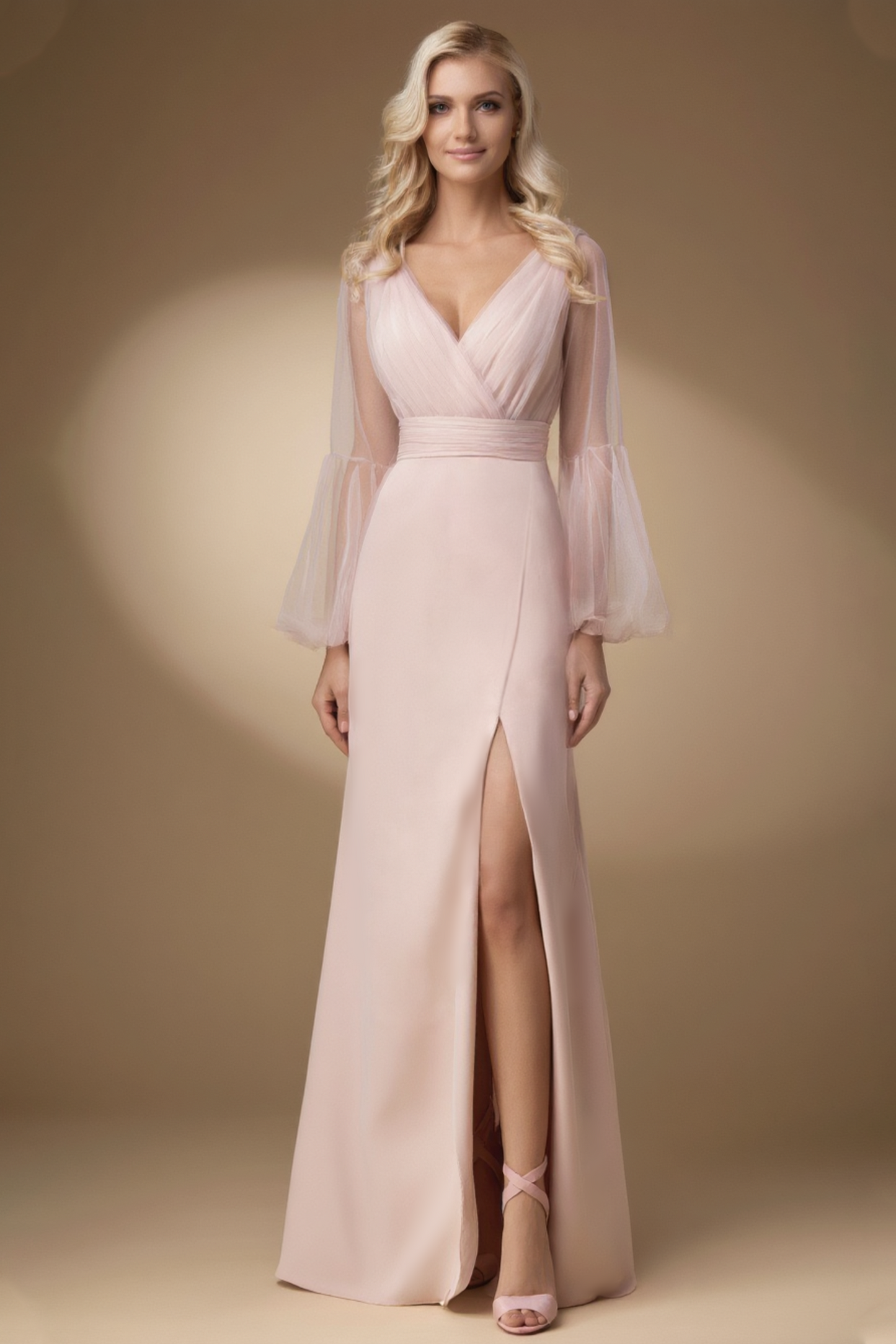 Evening Dress Pink V Neck Slit Floor-Length Dress