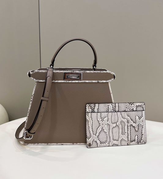 FI Peekaboo ISeeU Medium Greige For Women, Handbags, Shoulder Bag 13.1in/33.5cm FF