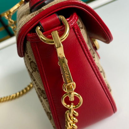 gg Ladies gg Canvas Marmont Mini Top Handle Bag Beige And Red gg Canvas For Women 8.3in/21cm gg 583571 HVKEG 8561
