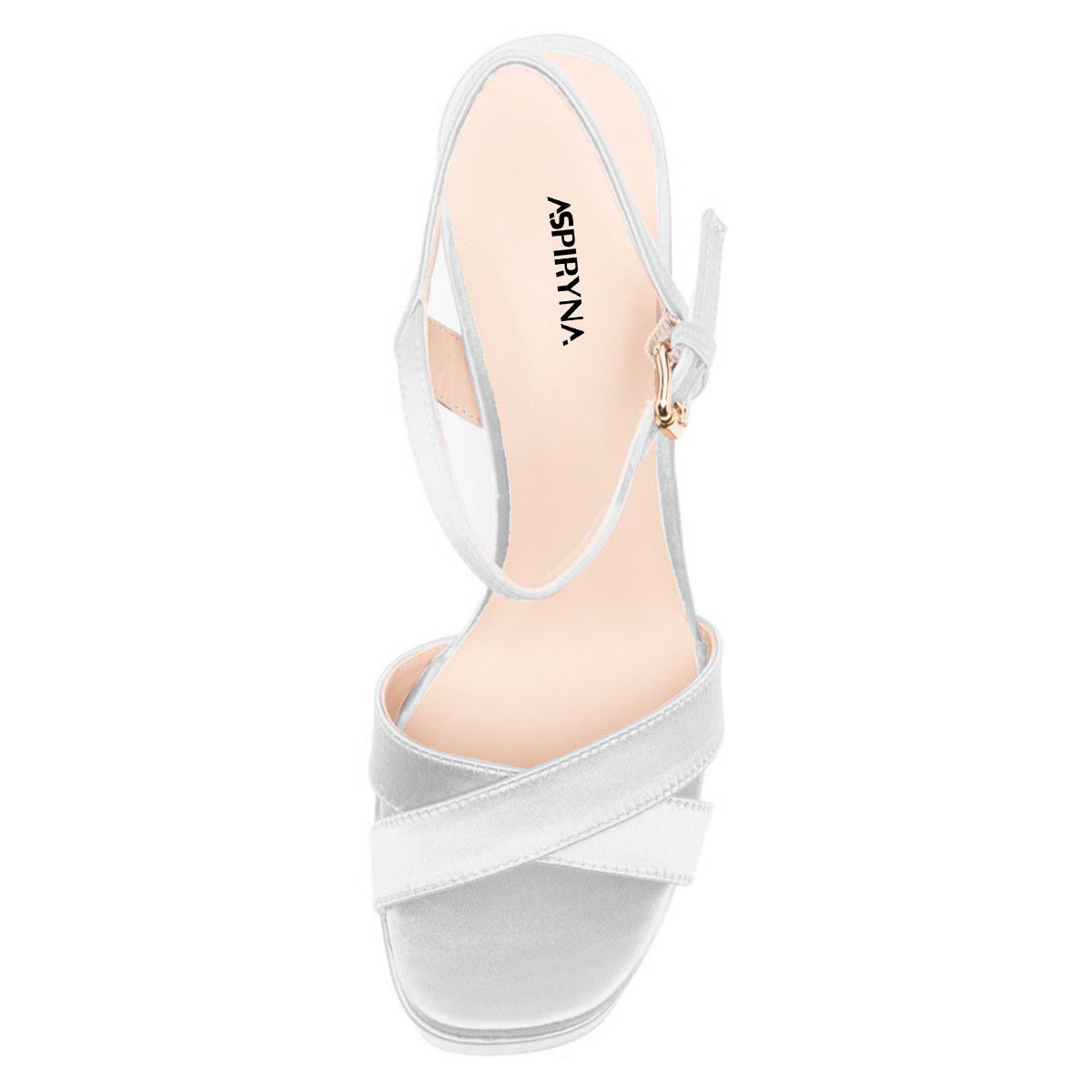 Elegant White Square Toe Buckle Ankle Strap Women's Heel Sandals