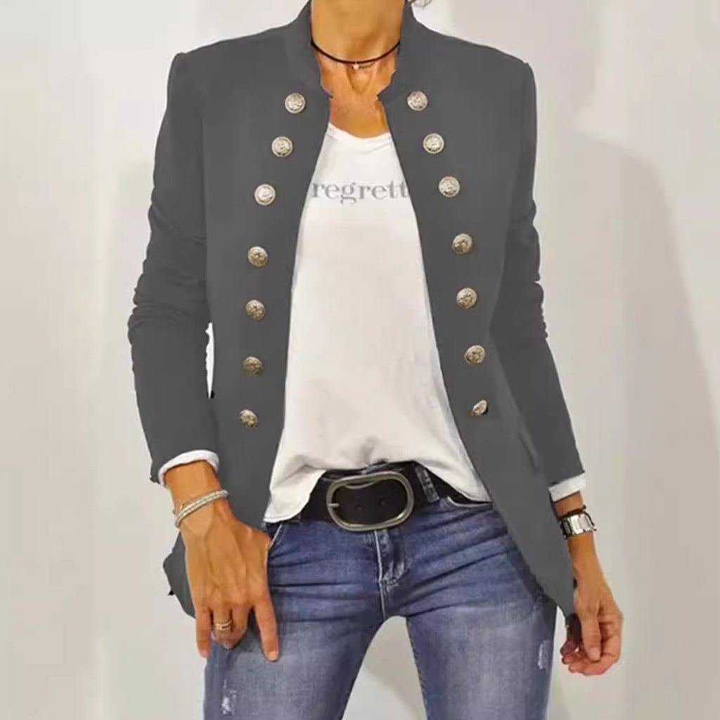 Everyday Stand Collar Long Sleeve Double Breasted Jacket