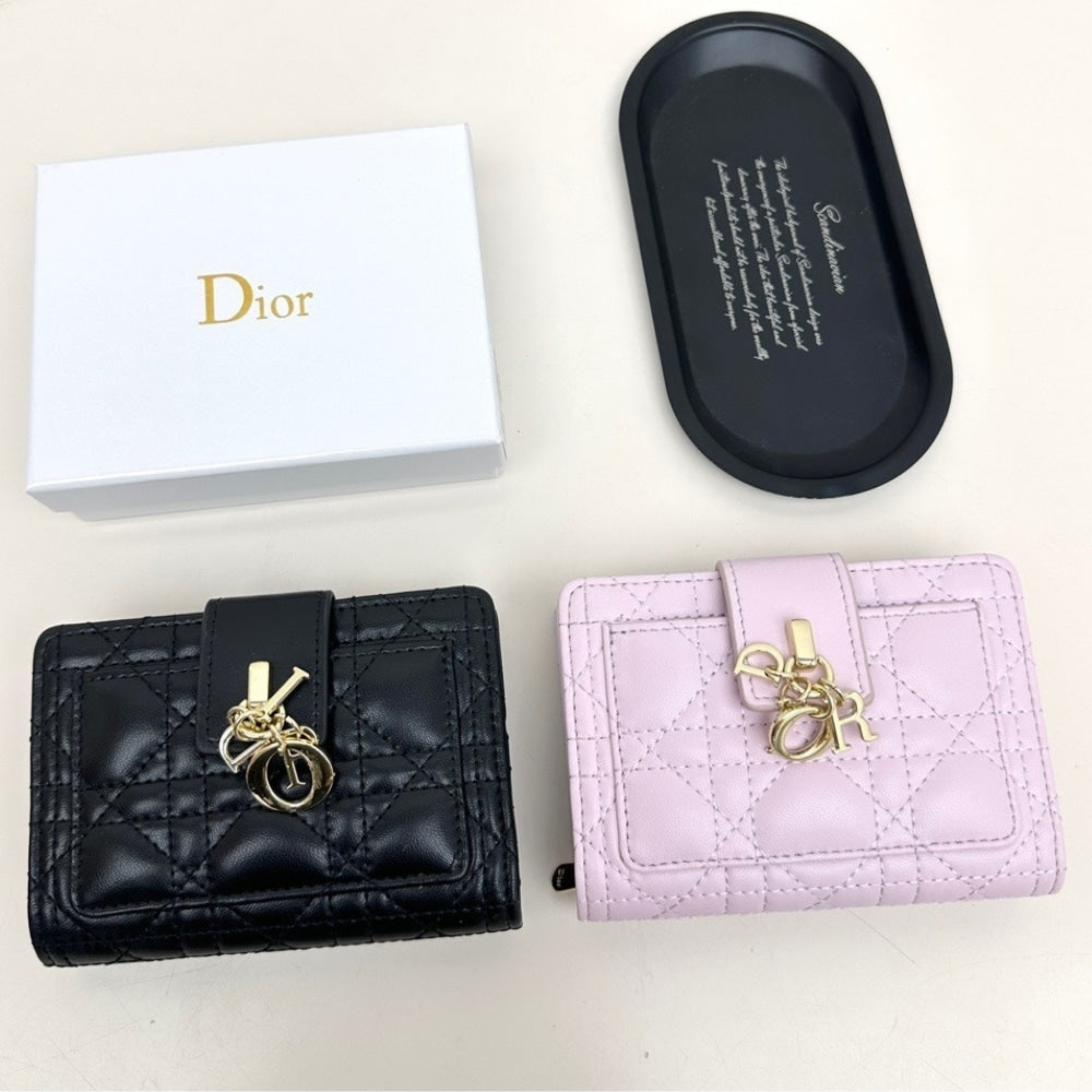 DIOR MY DIOR DITTANY CANNAGE LAMBSKIN WALLET BLACK 13.5CM