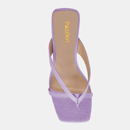 Elegant Purple Square Toe Slip-On Flared Heeled Sandals for Women