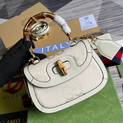 gg Bamboo 1947 Medium  Top Handle Bag White For Women, Women&#8217;s Bags 10.2in/26cm gg
