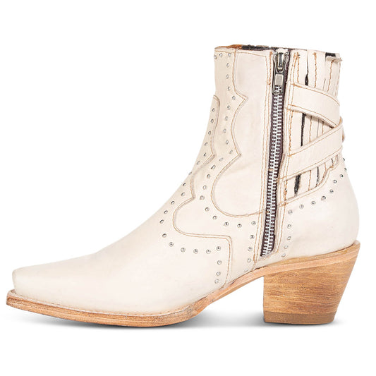 Beige Snip Toe Block Heel Studded Vintage Western Booties