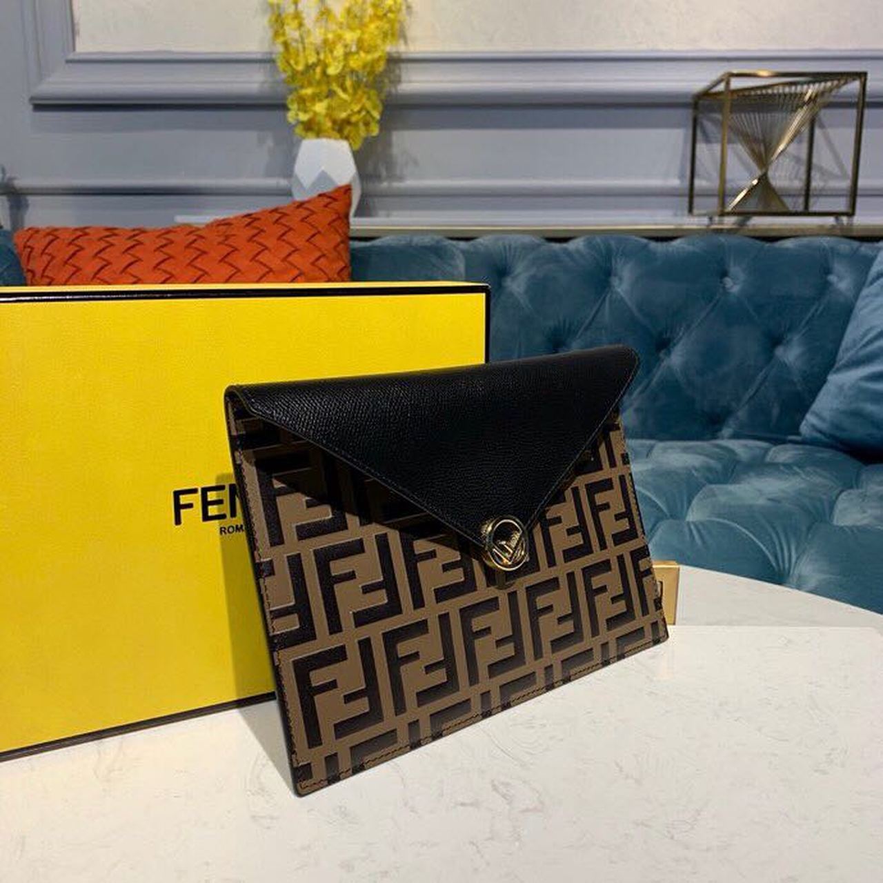 FI FF Embossed Envelope Wallet 9.4in/24cm Brown/Black For Women