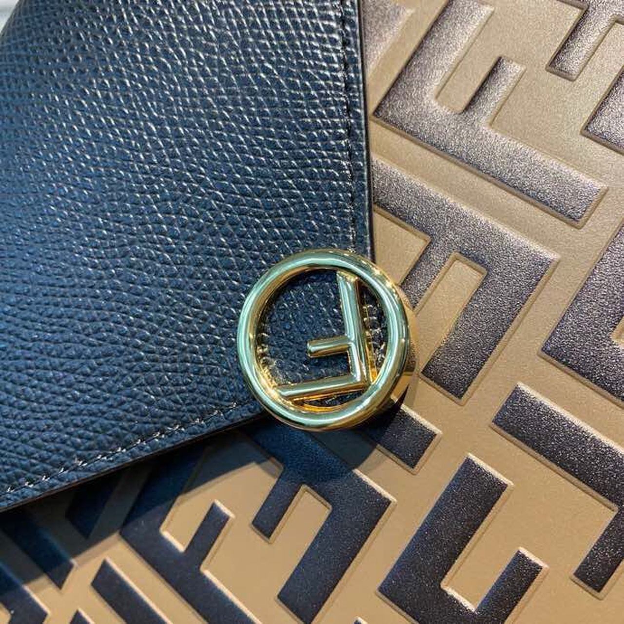 FI FF Embossed Envelope Wallet 9.4in/24cm Brown/Black For Women