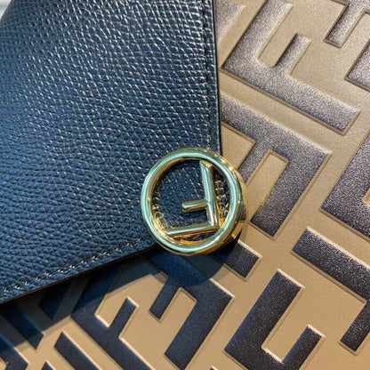 FI FF Embossed Envelope Wallet 9.4in/24cm Brown/Black For Women