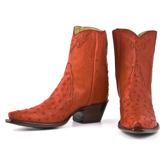 Fashion Ostrich Embossed Snip Toe Chunky Heel Cowgirl Boots in Orange