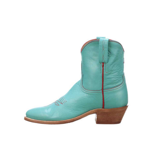 Almond Toe Stitching Ankle Length Cowgirl Boots in Turquoise