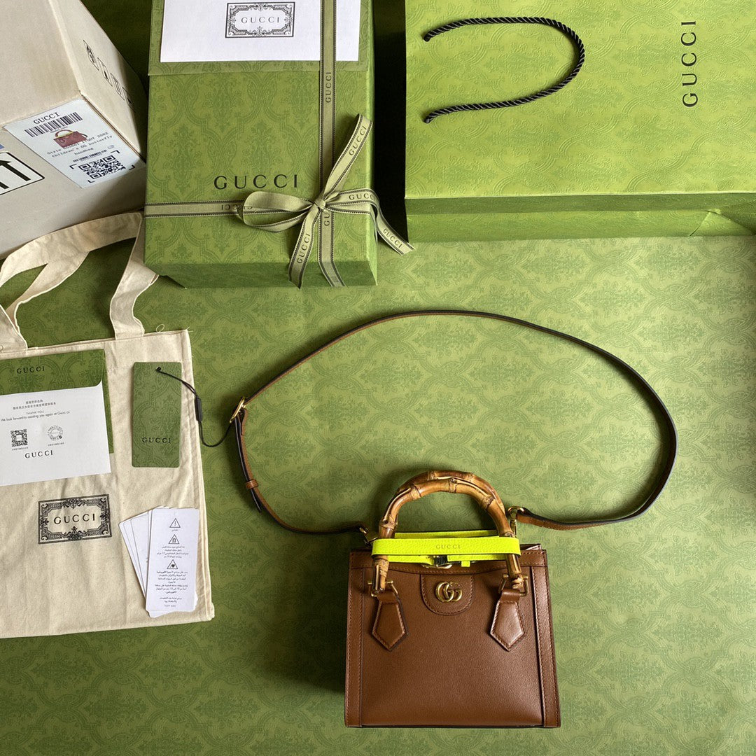 gg Diana Mini Tote Bag Brown For Women  8in/20cm gg 702732 U3ZDT 2185
