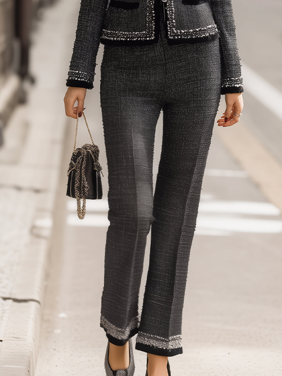 Elegant Tweed Two-Piece Set With Silver Trim