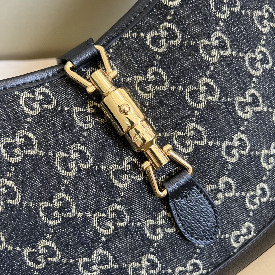 gg Jackie 1961 Small Shoulder Bag Black And Ivory gg Denim Jacquard For Women 11in/28cm 678843 UN3AG 1294