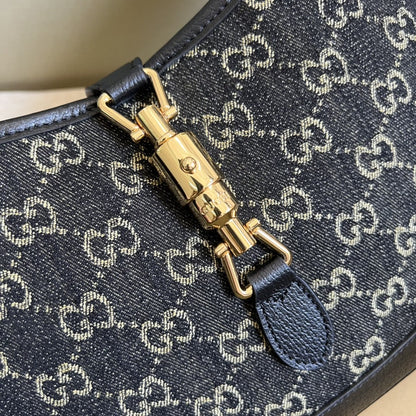 gg Jackie 1961 Small Shoulder Bag Black And Ivory gg Denim Jacquard For Women 11in/28cm 678843 UN3AG 1294