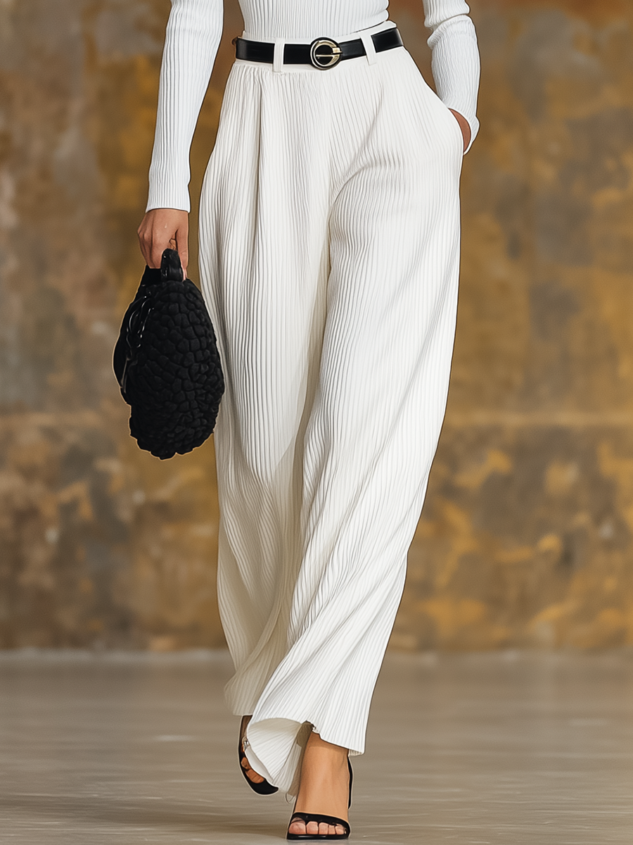 Elegant Knit Top And Wide-leg Pants Two-piece Set